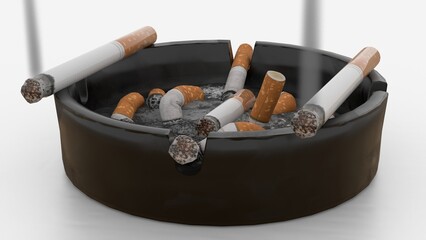 ashtray with cigarette on white background