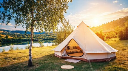 Luxury Camping at its Best: Glamping with Copyspace for Your Own Text. Art. Luxurious travel Glamping Images Lots of Copyspace.