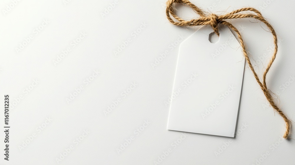 Poster minimalist merchandise string tag design studio setting product photography clean aesthetic close-up