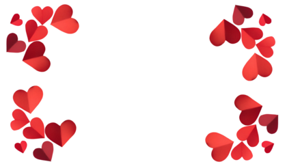 paper hearts border frame PNG. red hearts border frame flat lay PNG. Red paper hearts frame in celebration of Valentine's Day isolated. frame of hearts for romantic and love designs png