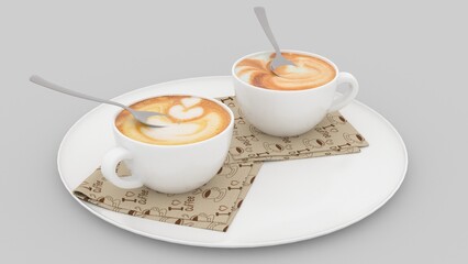 coffee cups and spoon white background