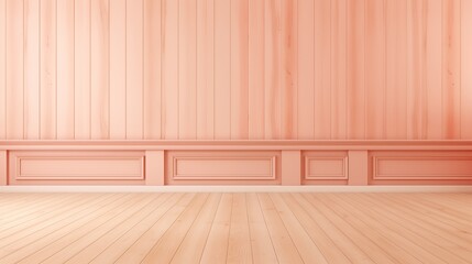 Naklejka premium Smooth wood paneling with a warm tone, space in the middle, hard light, light peach background,generative ai illustration