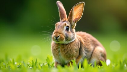 Small brown lop-eared rabbit, alert expression, ears, brown, bunny