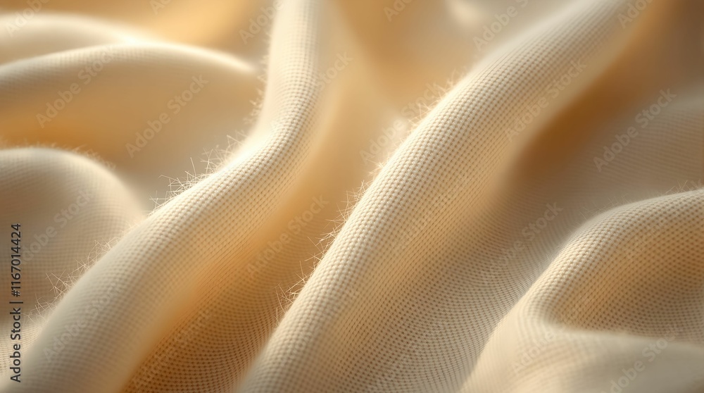 Poster close-up of a piece of cream-colored fabric with a smooth texture, possibly silk or satin, with some
