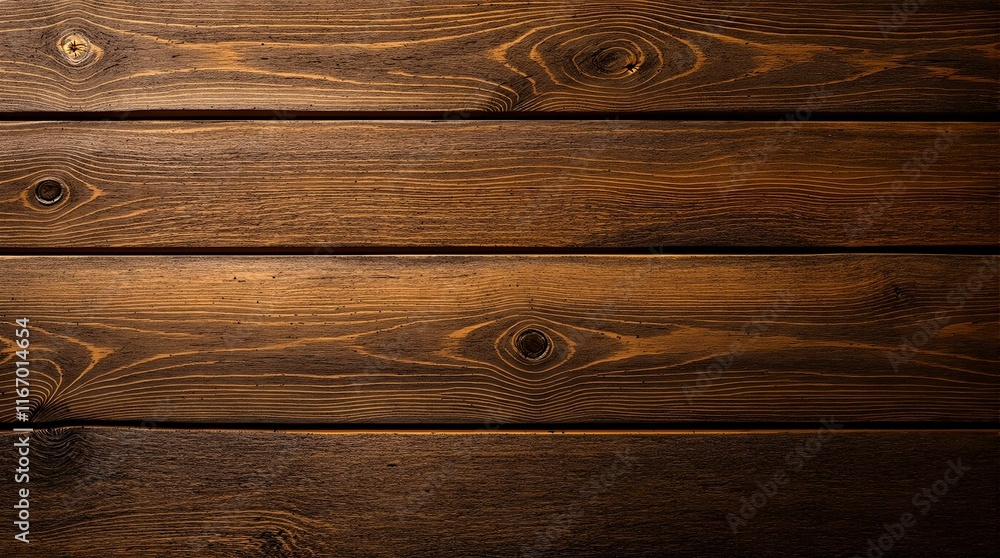 Aufkleber rustic wooden table with a dark brown hue and visible grain, featuring three horizontal planks arranged side by side.