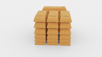 golden brick or gold bar with white background