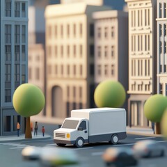 Fototapeta premium Urban delivery action city streets transportation scene busy environment ground-level view city life concept for seo impact