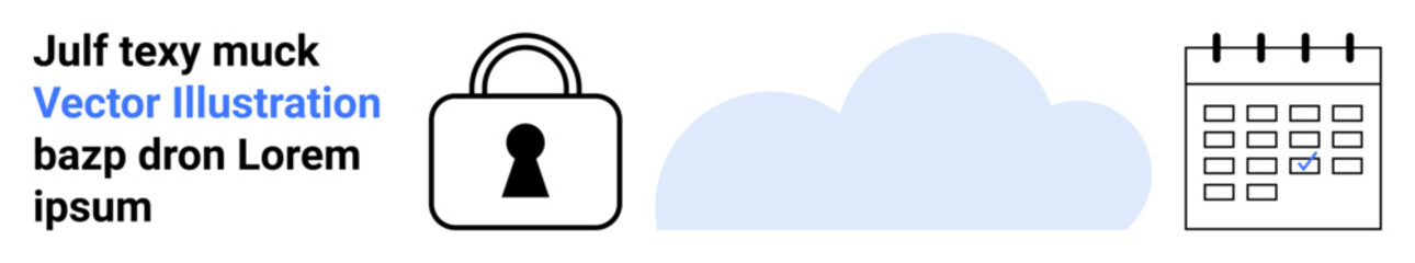 Cloud and lock icon representing secure cloud storage alongside a calendar for scheduling. Ideal for data protection, digital security, planning, cloud computing, cybersecurity, management