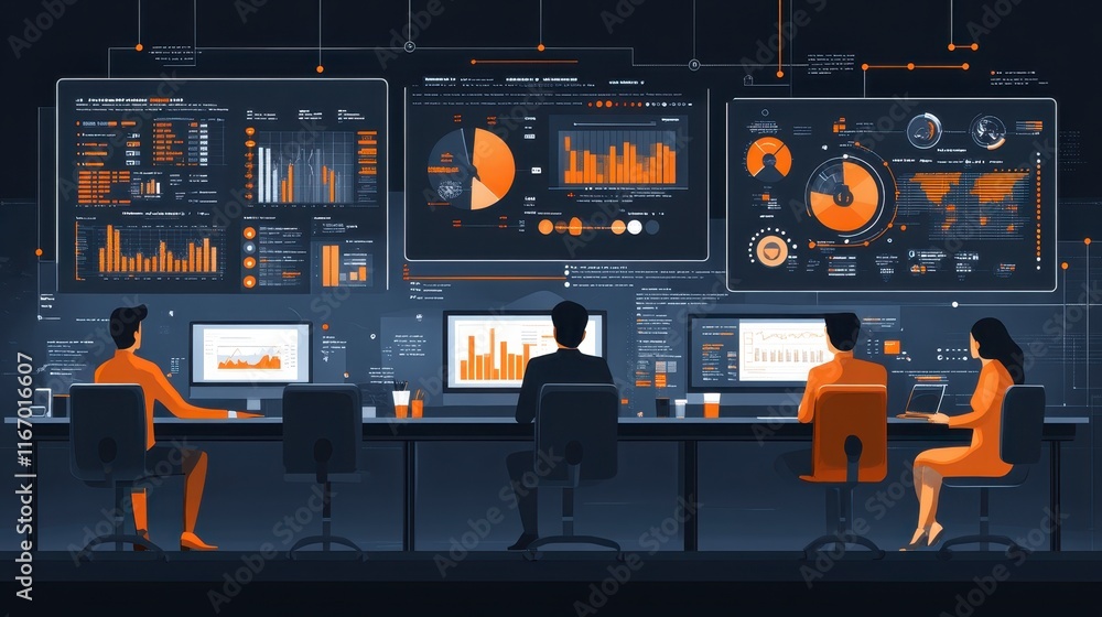 Aufkleber data analysts team working on financial charts and graphs business intelligence dashboard