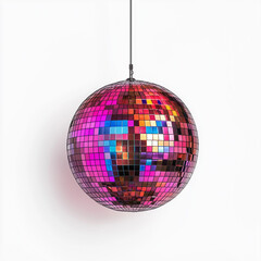 Fototapeta premium Purple disco ball hanging isolated on white