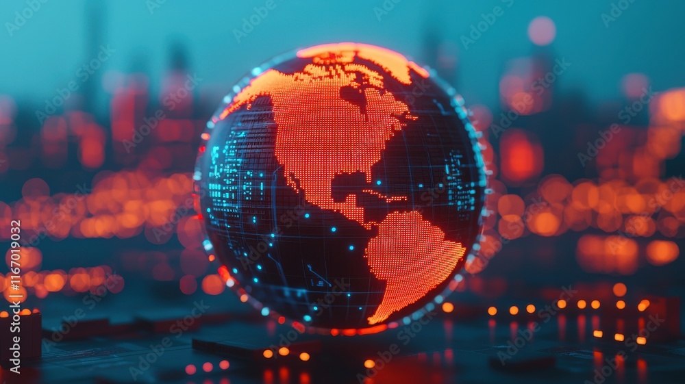 Poster global digital network visualization technology data representation high-tech environment futuristic