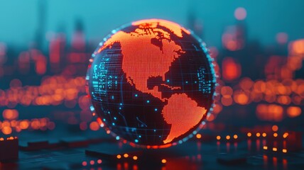 Global digital network visualization technology data representation high-tech environment futuristic viewpoint