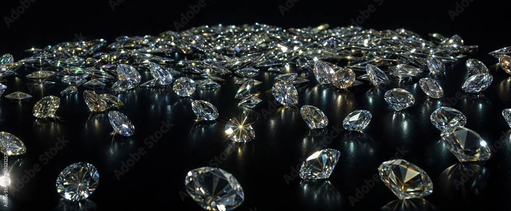 Aufkleber an array of diamonds covers a dark surface, with their facets reflecting light in vivid patterns. th