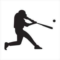 Baseball bat and ball vector illustration, Baseball player logo design, Simple silhouette sports players, baseball lover fan