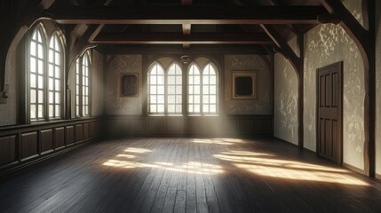 Fototapeta premium Medieval room, hall interior. Full of light cinematic light. Made with