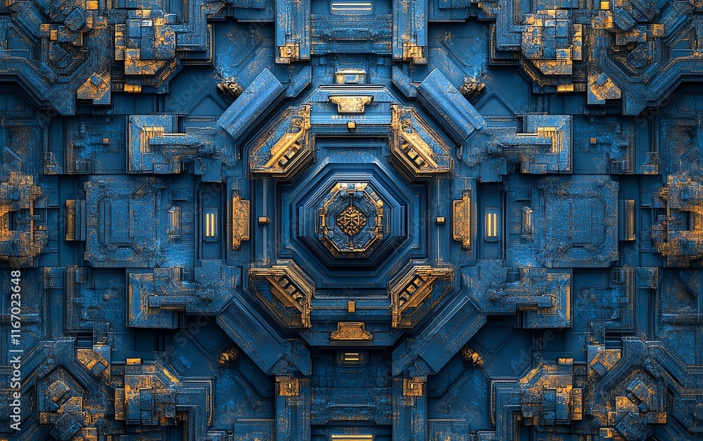 Aufkleber Blue abstract technology background with intricate patterns and dynamic shapes, forming a mesmerizing and immersive fusion of futuristic elements in a captivating design