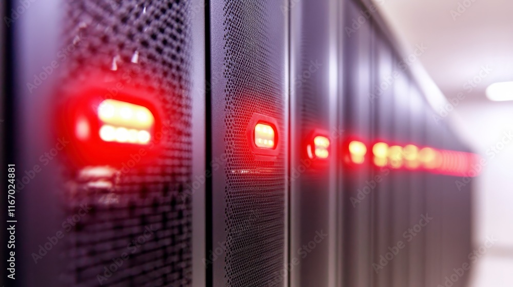Aufkleber illuminated server racks in modern data center network technology infrastructure
