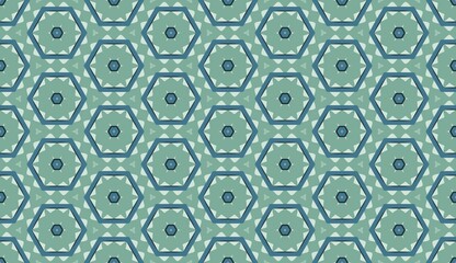 Abstract Green and Blue Geometric Hexagon Seamless Pattern.