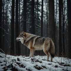 Highlight a wolf howling in a forest clearing.