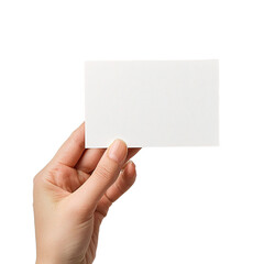 Fototapeta premium a female hand holding a blank white card against a transparent background, PNG image, PNG file, Generative art.