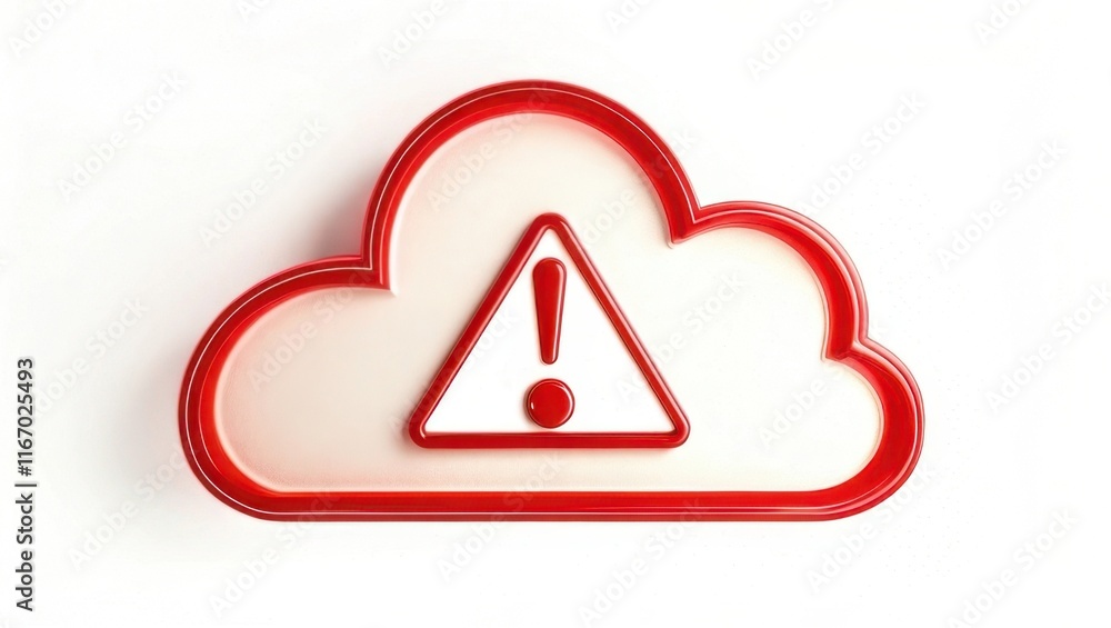 Poster a stylized red warning icon featuring a cloud shape and an exclamation mark within a triangle symbol