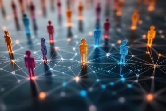 Connected Human Figures in a Colorful Network of Community and Collaboration - Powered by Adobe