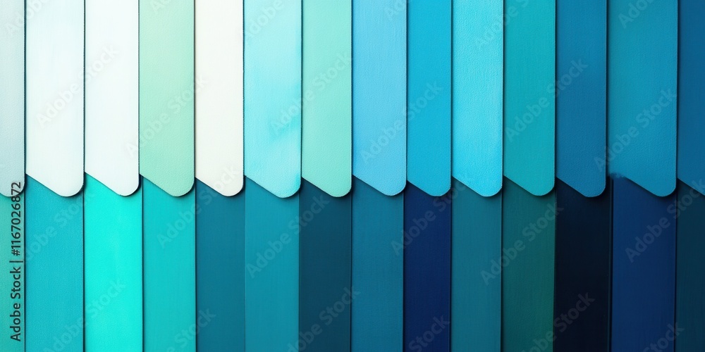 Poster a range of teal and blue panels forms a visually striking pattern on a wall, showcasing various shad