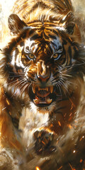 The tiger's gaze is focused and awe-inspiring