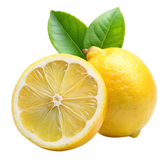high quality close-up shot of ripe lemon, yellow lemon png with leaf, refreshing lemon