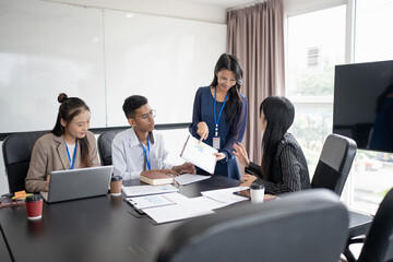 Fototapeta premium Diversity Woman leadership asian business people training Teamwork meeting asian employees working together colleagues