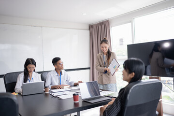 Diversity Woman leadership asian business people training Teamwork meeting asian employees working together colleagues