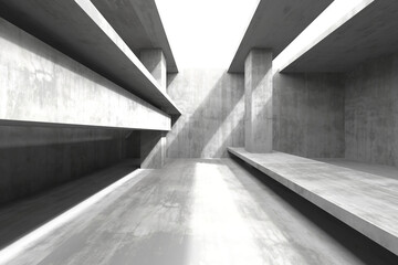 Modern architectural concrete interior with geometric shadows and linear perspective. 3d render