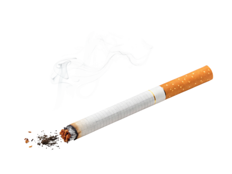 Cigarette with smoke on transparent background