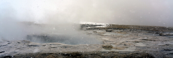 Winter Snowing Geothermal Pool Yellowstone