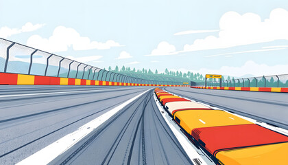 curb on a racing track. panoramic banner image, hand-drawn digital illustration. isolated with white highlights
