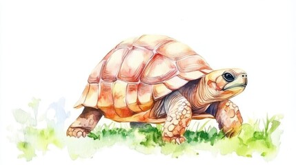 Fototapeta premium A beautifully illustrated turtle walking gracefully on lush green grass, showcasing nature's artistry and vibrant colors.