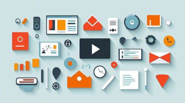 Digital Marketing Strategy Icons Flat Design Elements for Online Business Promotion and Content