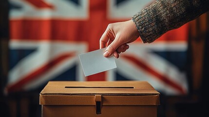 Voting in Great Britain with Union Jack Flag Ballot Box Democracy Elections