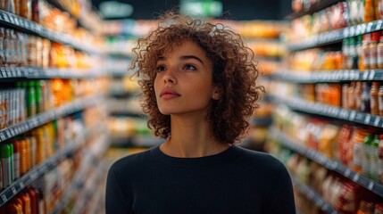 Man in Grocery Store Selecting Products from Colorful Shelves while Comparing Prices in a Lifestyle Scene