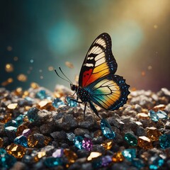 Obraz premium A butterfly with wings that appear to be made of colorful diamonds.