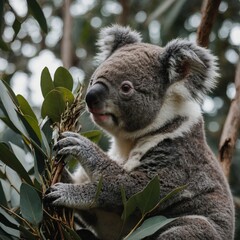 Fototapeta premium Frame a koala chewing eucalyptus leaves.