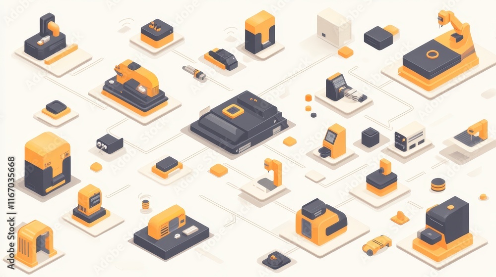 Poster smart factory automation network of connected industrial machines and robots