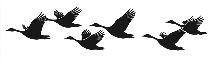 Obraz premium A stunning illustration of flying geese in silhouette, embodying freedom and nature's beauty in motion across the sky.