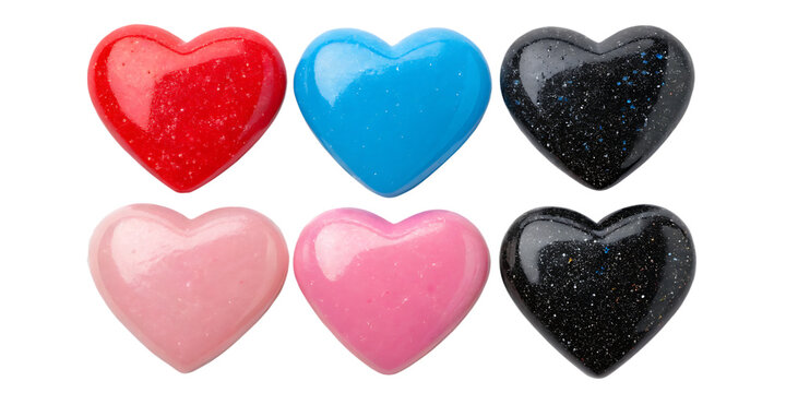 set of red blue pink black heart isolated on white background PNG.AI GENERATED - Powered by Adobe
