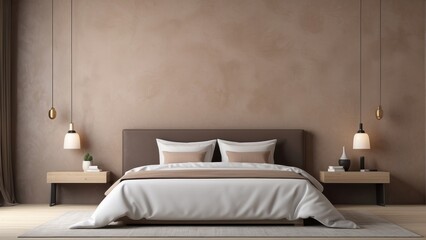 minimalist mocha bedroom and decorative mock and empty wall texture background