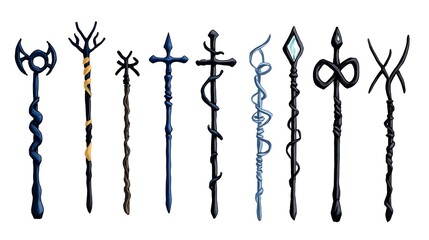 Fantasy Staffs Collection  Magical Wands  Game Assets  Dark   Light Design Elements
