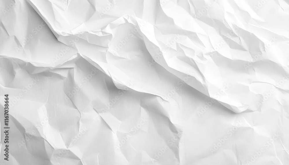 Poster crumpled white paper texture close up emphasizing depth and shadows