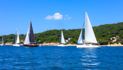 Fototapeta premium Sail Boats or Yachts Sailing on A Beautiful Sunny Day. isolated with white highlights