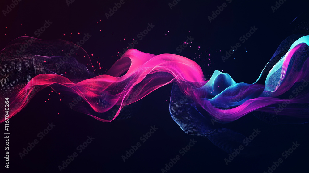 Poster a dynamic abstract technology scene with luminous data grids, flowing digital patterns, and neon-lik