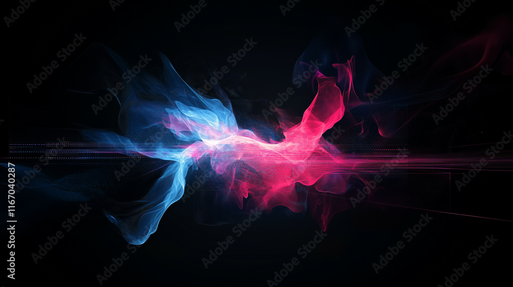 Poster a dynamic abstract technology scene with luminous data grids, flowing digital patterns, and neon-lik